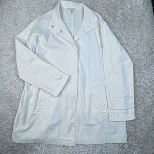 Eileen Fisher Organic Cotton Hemp Stand Collar Long Jacket White